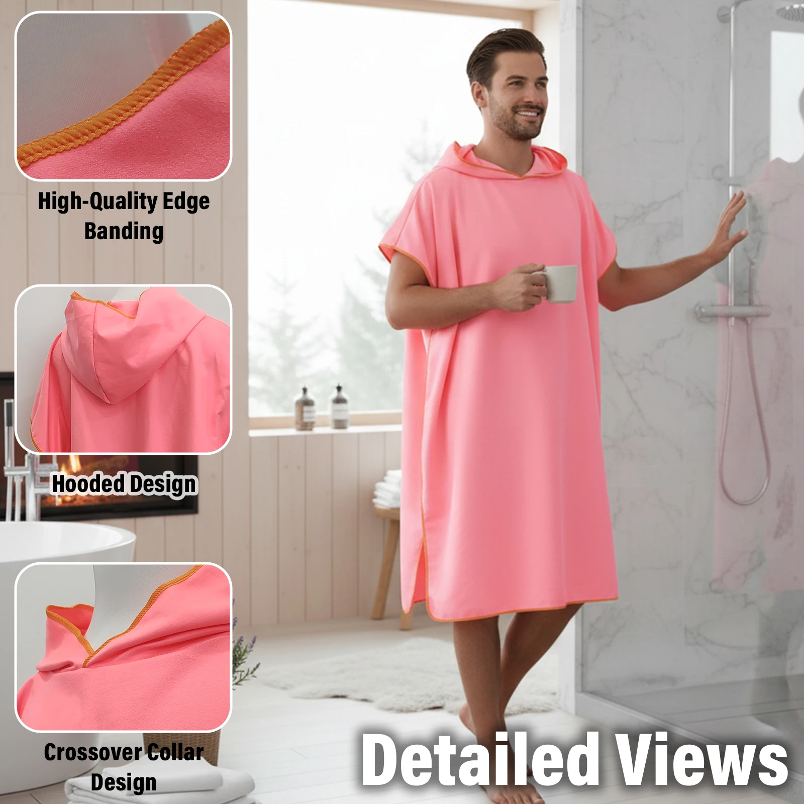 Unisex Ultra-Thin Quick-Dry Beach Poncho Lightweight Soft Portable Bathrobe for Surfing Swimming And Beach Use Carry-On Accessor
