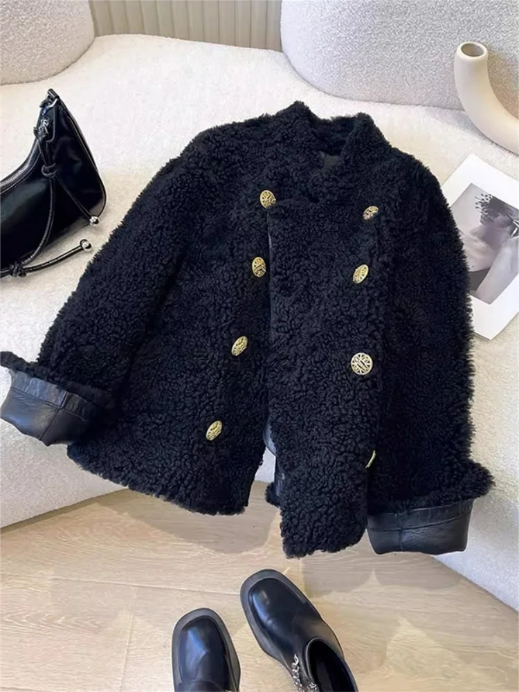 엘레 블라 양털 자켓 여성용 루즈핏 퍼리 아우터웨어 가을 겨울 유니크 스페셜 인티메이티드 가죽 및 퍼 코트