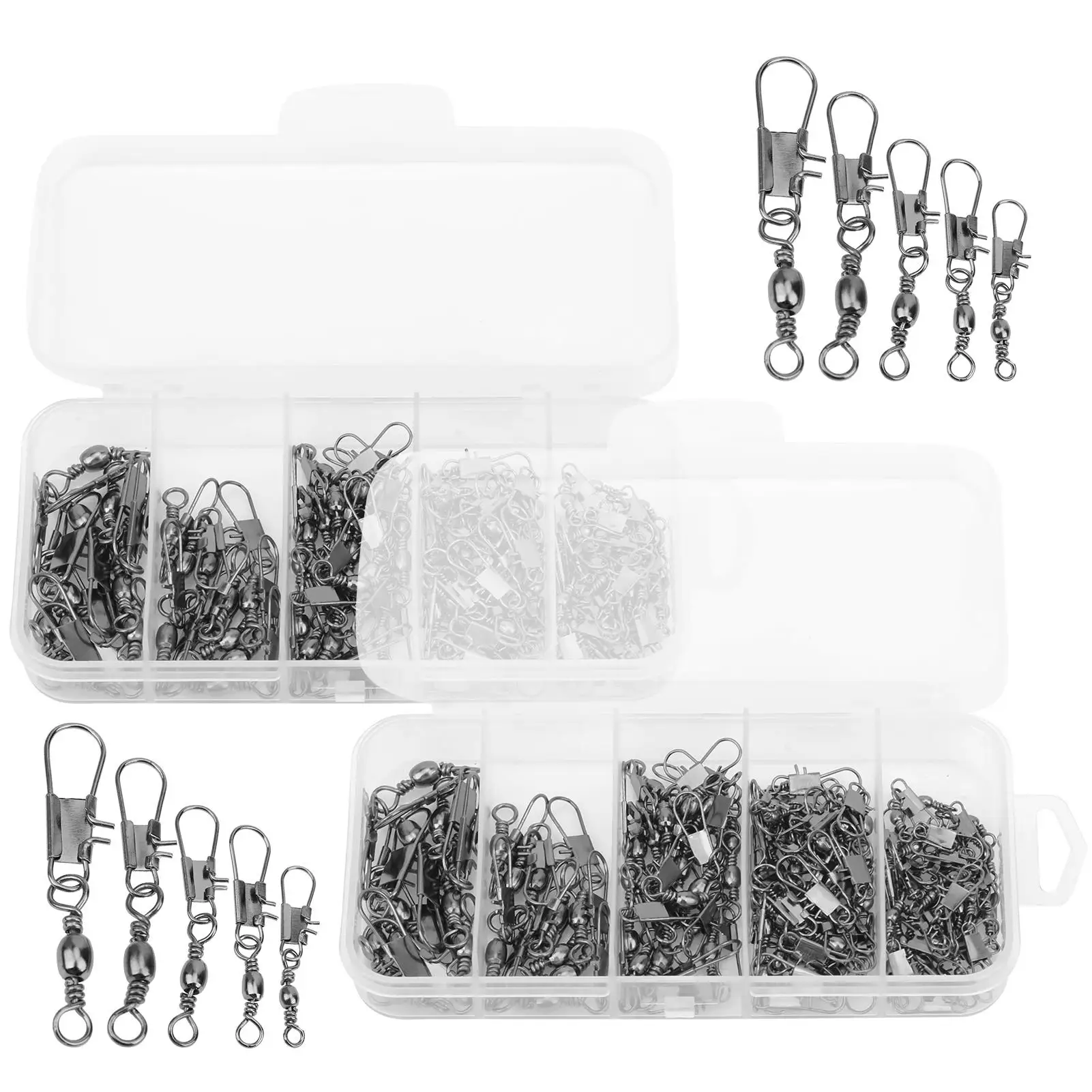 

200pcs Fishing Swivels Interlock Snap Connectors 30-49mm Rolling Hook for Lures & Accessories