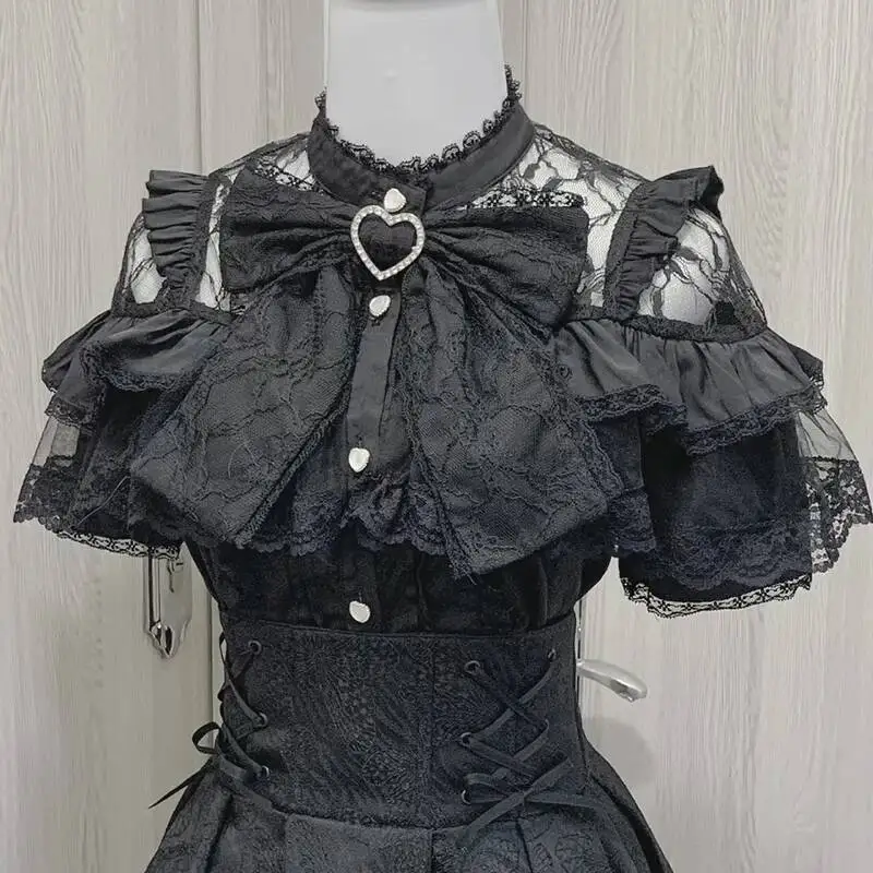 Kawaii Vrouwen Shirts Jirai Kei Lolita Y2K Leuke Japanse Stijl Blouse Elegante Lange Mouw Zoete Tops Casual Esthetische Shirt 2024