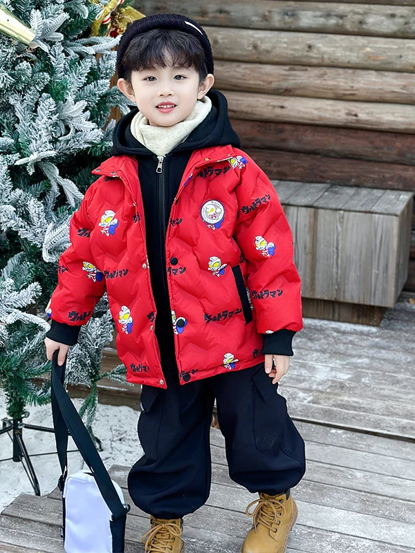 

Thiened Cotton Jaet for Boys New Year's Outfit Fake Two-Piece Hooded Coat Sli Winter Clothes for Little Boys