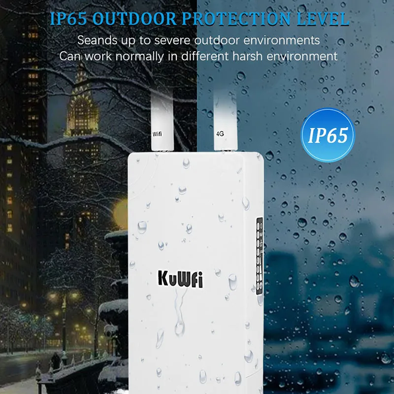 KuWFi Outdoor 4G LTE  WiFi Router CAT4 300Mbps Wireless Router with Sim Card Waterproof Home Hotspot RJ45 WAN LAN WIFI Coverage