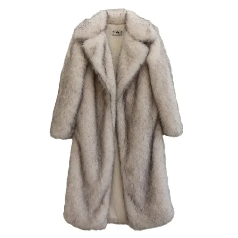 Long Faux Fur Coat Men Autumn Winter Large Men\'s Jacket Overcoat Mens Clothing Thick Coat Warm Hooded Jackets Maxi Coats