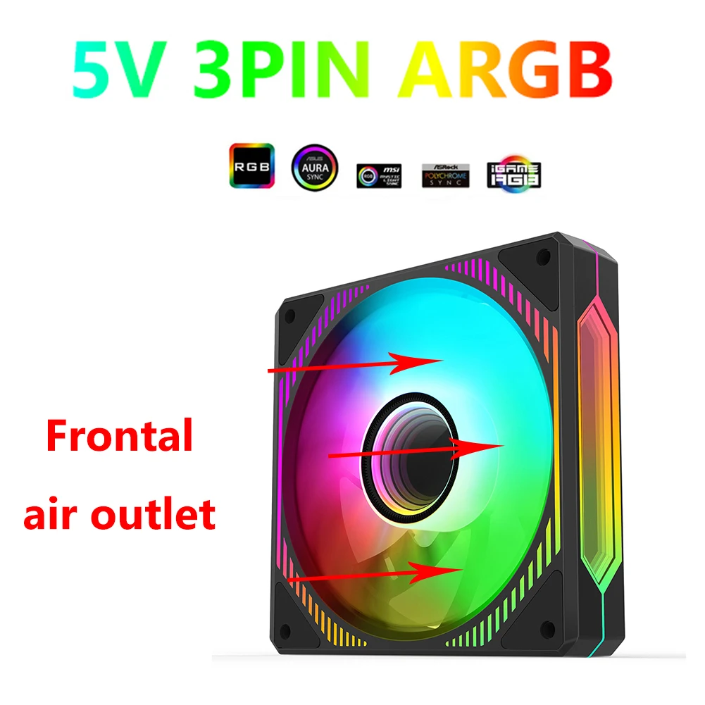 120mm PC Fan 24LEDs 9-blade Luminous Chassis Cooling Fan Auto Speed Regulation Smart Temperature Control for Desktop Computer