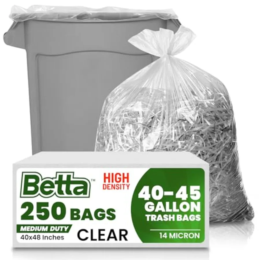 

40-45 Gallon Clear High-Density Trash Bags 250 Count Box 40x48-inch Commercial Medium-Duty Garbage Can Liners