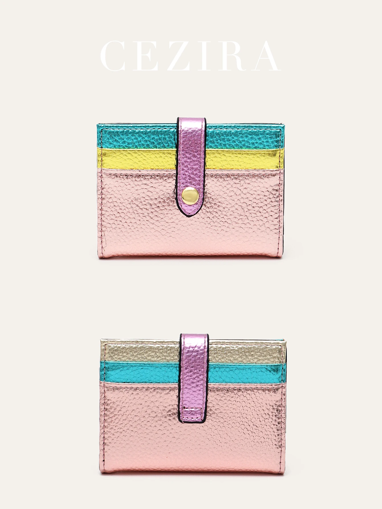 أزياء معدنية كتلة اللون بو الجلود حامل بطاقة الائتمان المرأة الملونة Bifold محفظة قصيرة فتحات بطاقة متعددة المحفظة المحمولة