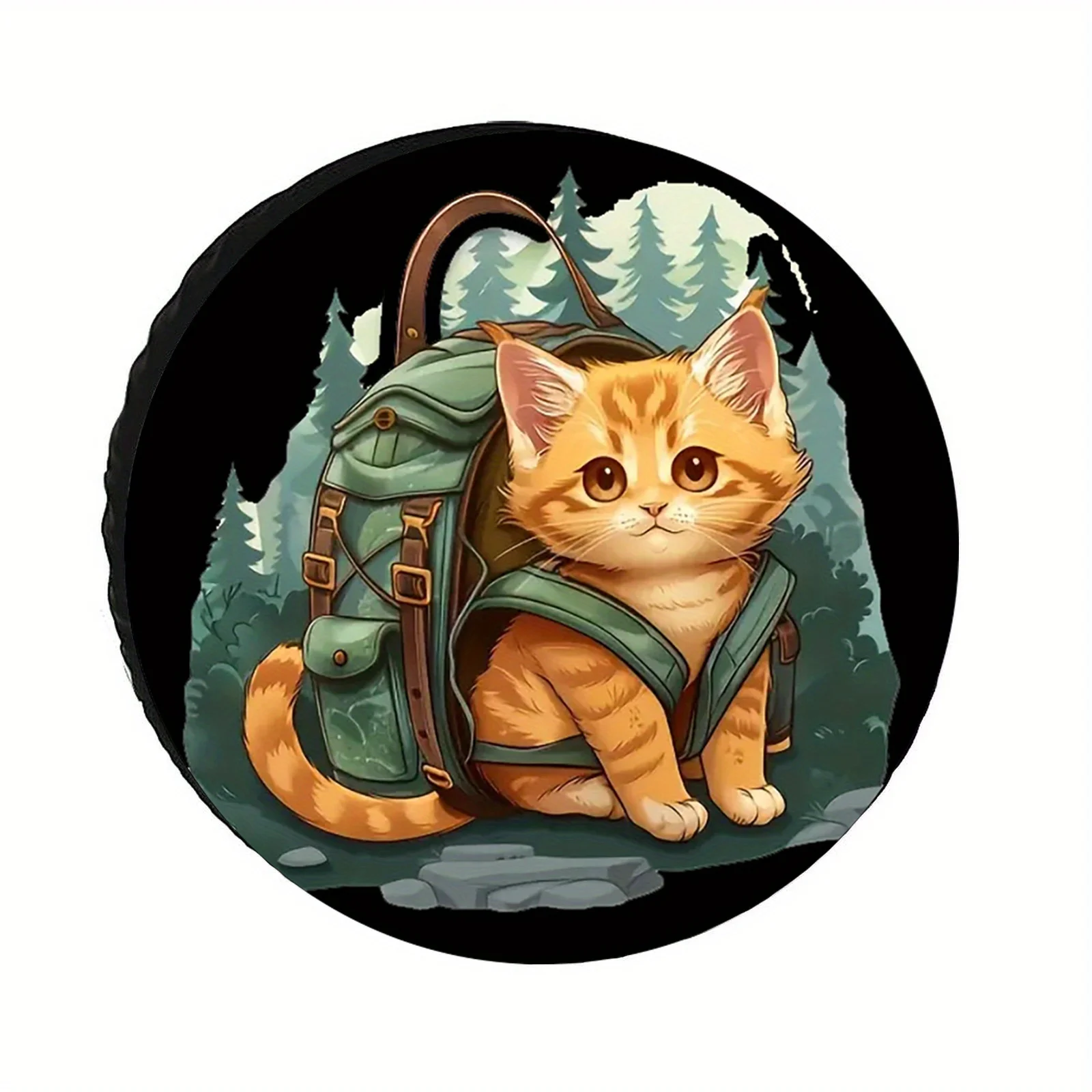 A Cute Little Kitten Carrying A Large Artistic Tire Cover - Made Of Durable Polyester, Suitable For Rvs, Suvs, Trucks, And Campe
