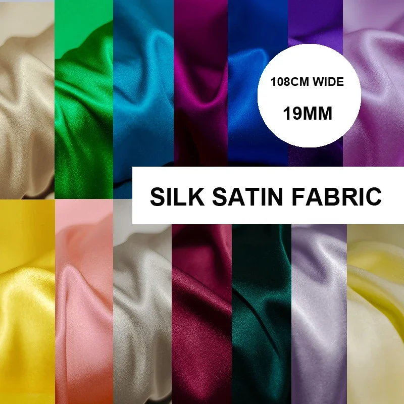 

14Colors! Stretch Silk Satin Fabric 108CM Wide 19MM 90% Silk & 10% Spandex Dress Summer Silk Fabric Solid Color Fabric Y113