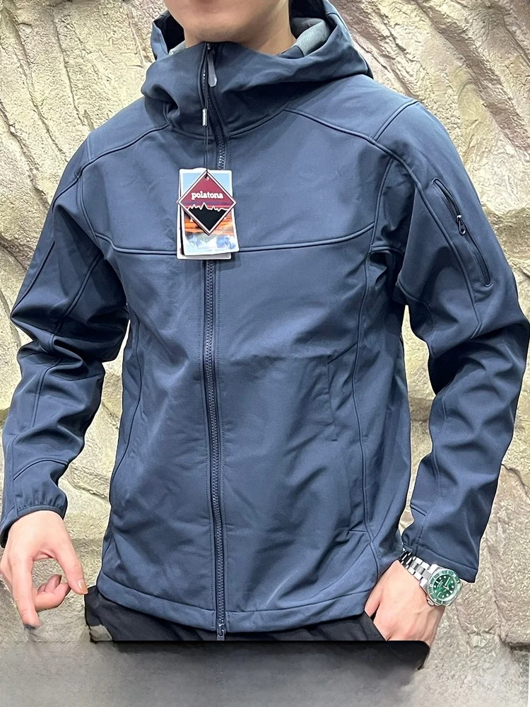 

3D Tailored Fce Lined Soft ell Jaet Waterproof Windproof Outdoor ex Autumn Winter Coat Zipper Closure Hooded Coat