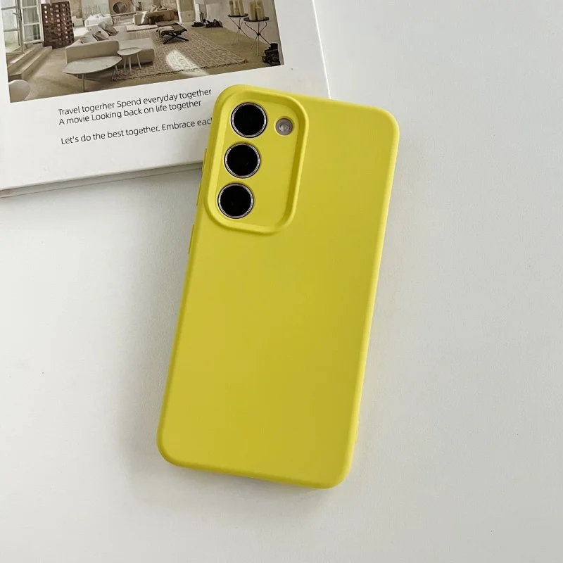 Yellow Silicone Lens Phone Case For Samsung A16 A56 A54 S25 S24Ultra S23Plus S22 A55 Soft Cover Skinny Shell Body Protection