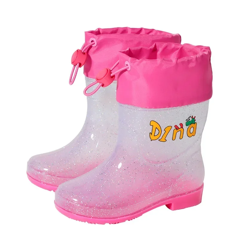 Sequin Transparent Children\'s Rain Boot Drawstring Strap Anti Slip Kids Waterproof Stain Resistant Shoe Covers Outdoor Round Toe