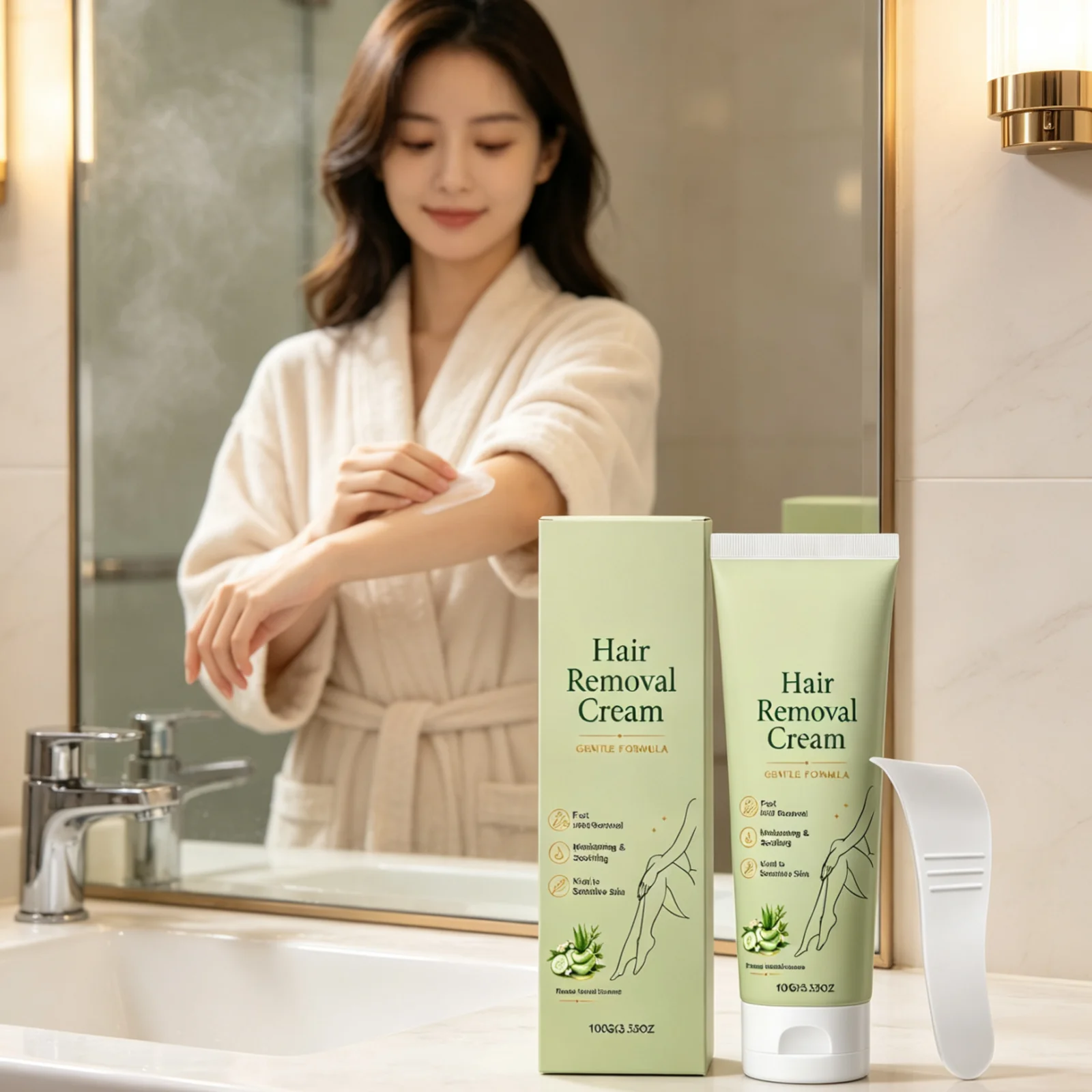 Hair Removal Cream Long Lasting Moisturizing Skin Smoothing Herbal Essence Gentle Painless Depilatory Cream with Scraper 100g