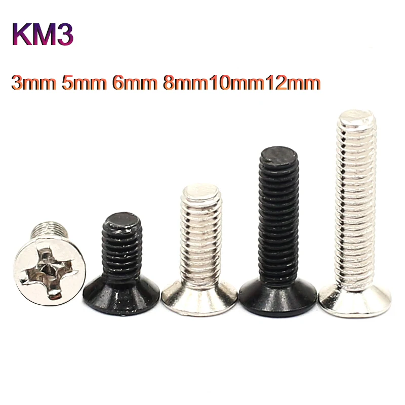

100Pcs Countersunk Machine Thread Screw KM3x5/6/8/10/12mm Carbon Steel Small Screw F-Head Machine Thread