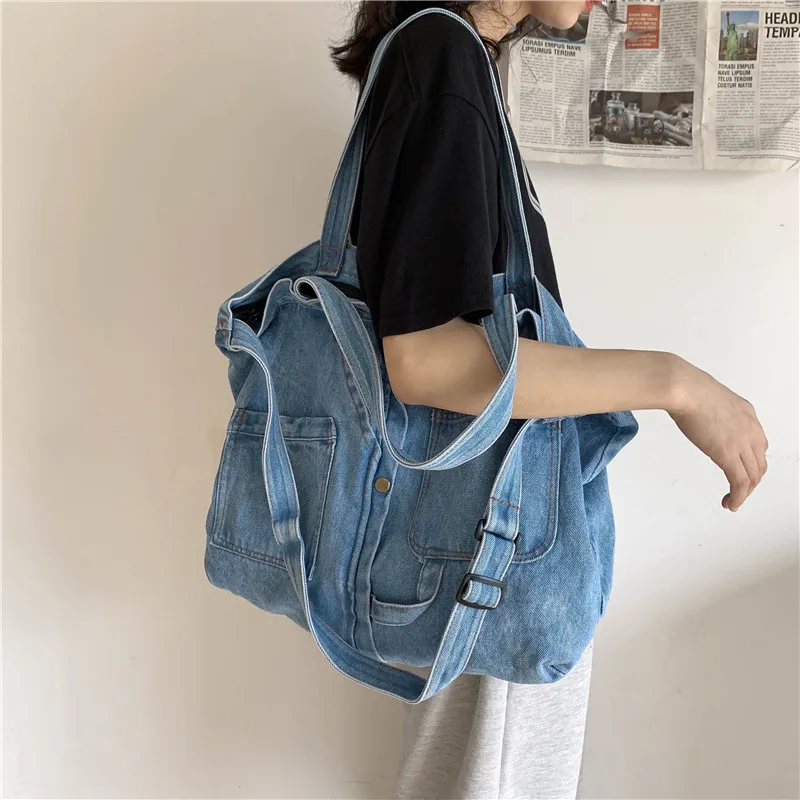 

Student Commuter Portable Large Capacity Durable Handbag Denim Cloth Unisex Crossbody Bag