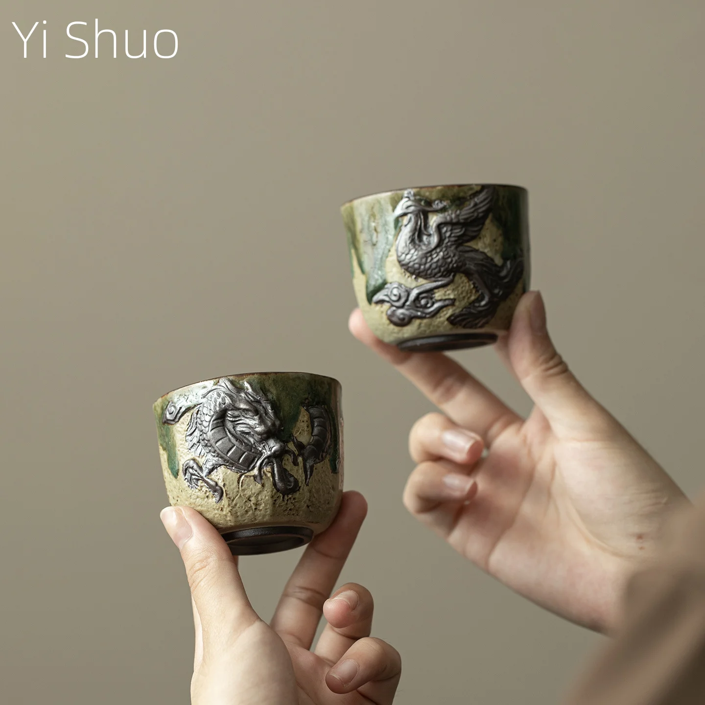 

Грубая керамика, пара чашек с драконом и фениксом, ретро керамические чайные чашки для домашнего заваривания чая, чайная чашка