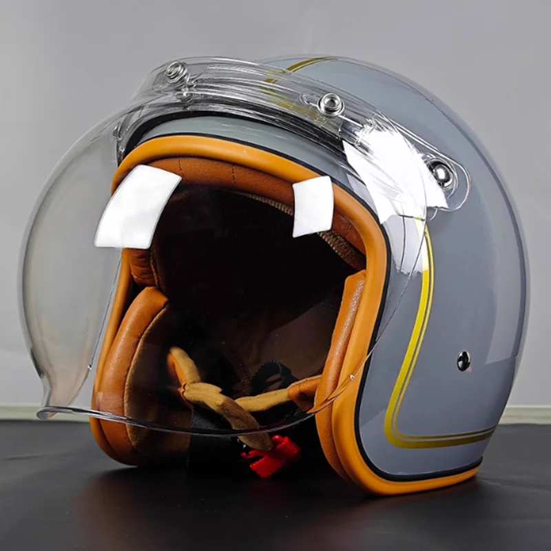 

Глянцевый мотоциклетный шлем с открытым лицом 3/4, одинаковый прозрачный пузырьковый козырек, внешний вид на лобовое стекло, модный для поездок на взрослых