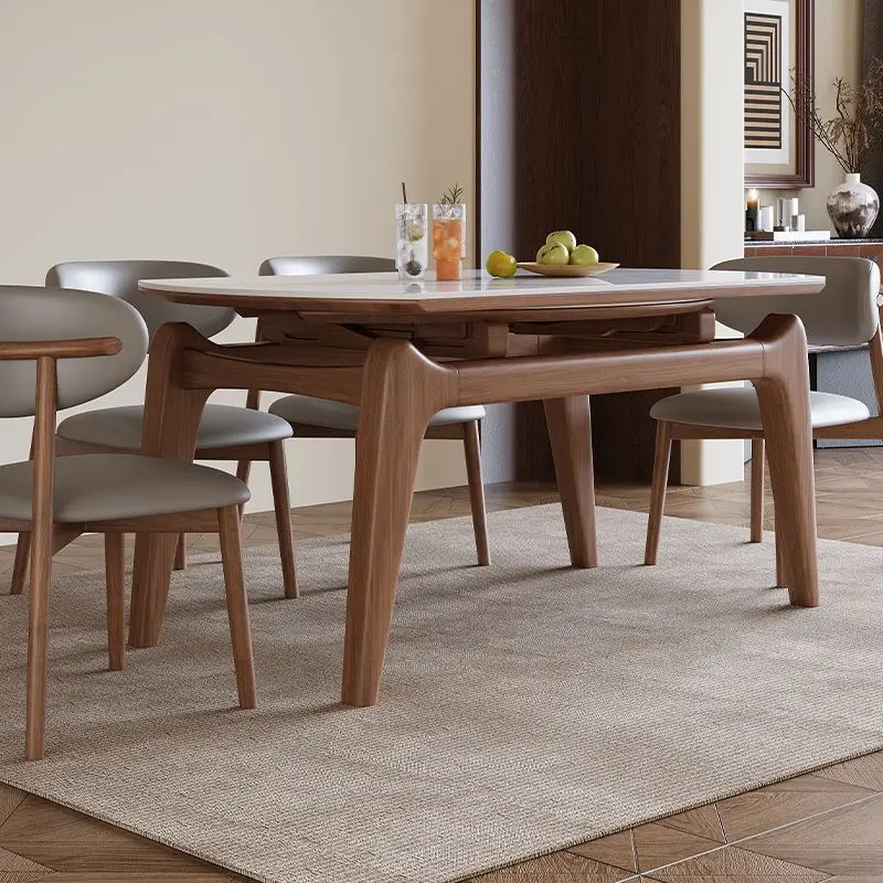 

Solid wood rock slab dining table and chair combination dining table modern simple household small apartment light luxury square