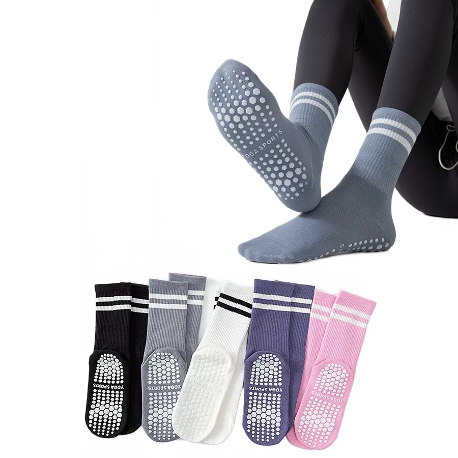 

Женские носки для йоги средней длины, хлопковые профессиональные Нескользящие силиконовые носки для фитнеса в помещении, носки для пола, спортивные носки