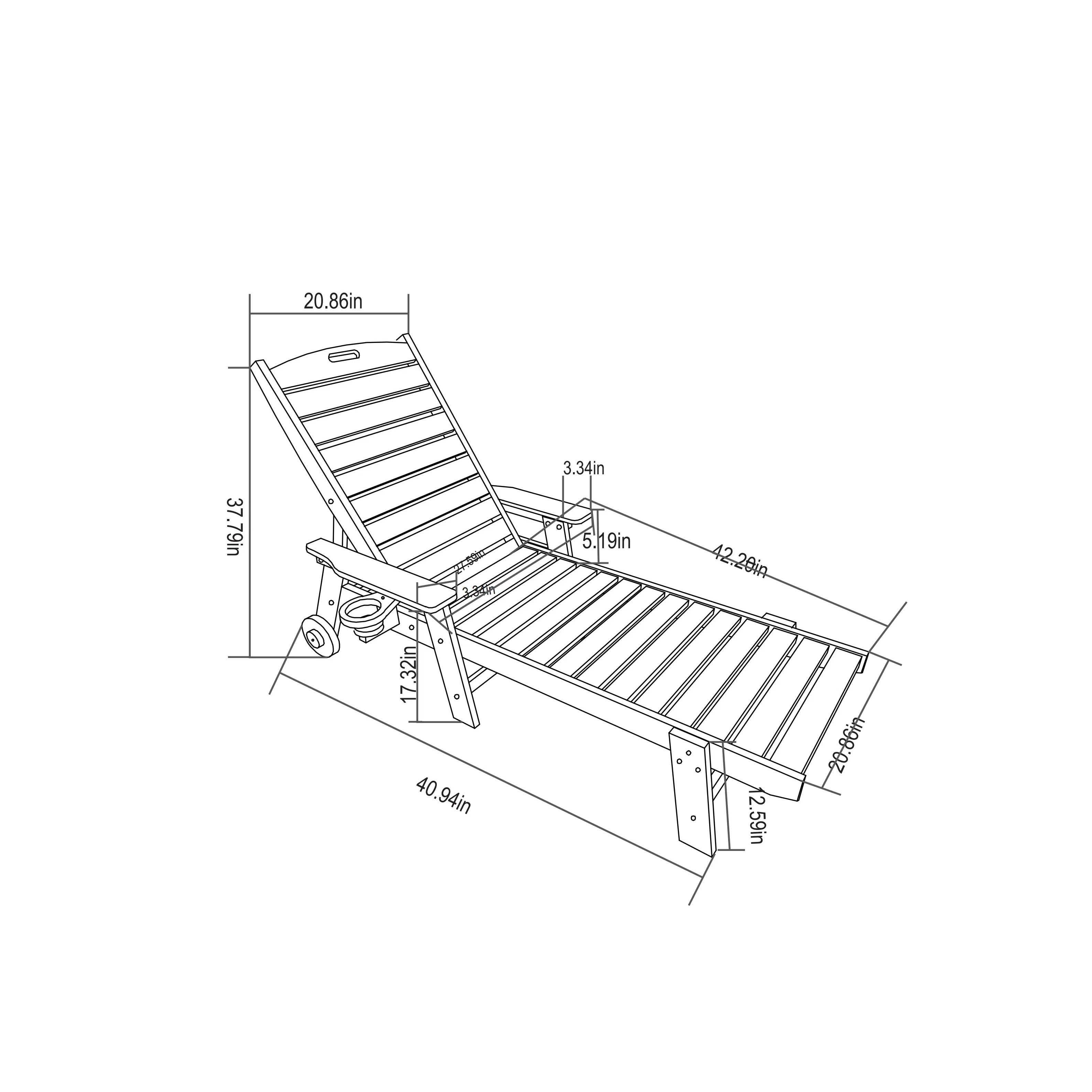 Modern  Outdoor Wood Texture Oversized Chaise Lounge Chair with 5 Positions HDPE Wheels & Cup Holder,pool Lounge Chairs Outdoor