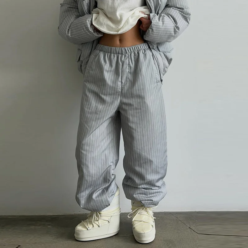 Elegant Printed Cotton Jacket Trouser Women's Set Hooded Thicken Zipper Coat Straight Pants Loose Lady 2026 Winter Autumn Suit