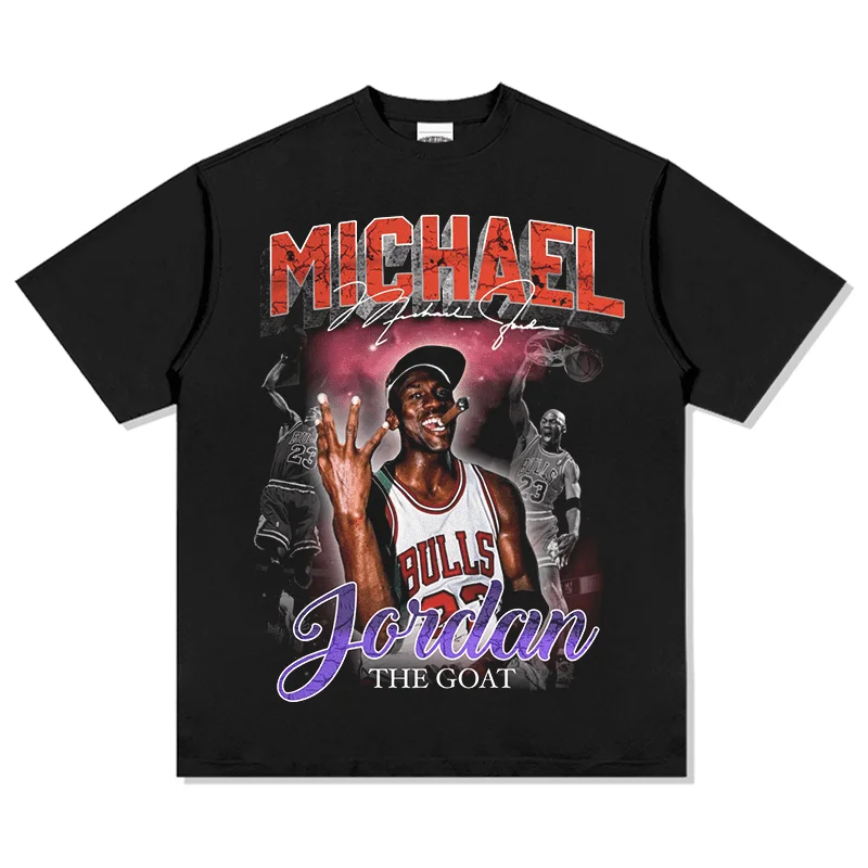 Camiseta de Baloncesto Michael Jordan Unisex Oversize de Algodón Puro de Manga Corta Estilo Icónico 'The GOAT' Estrella Audaz Informal