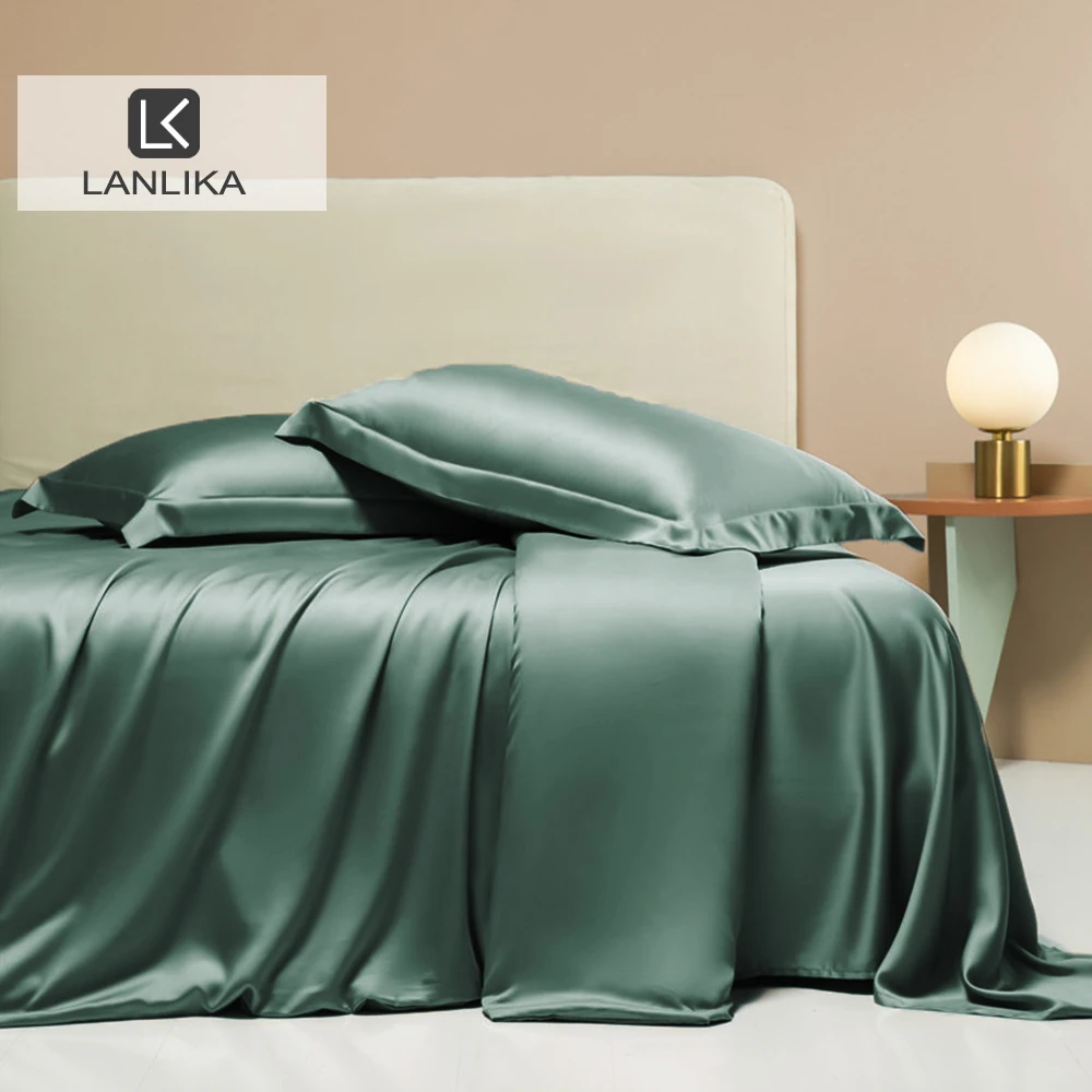 Lanlika Noble Green Nature 100% Silk Bedding Set Beauty Duvet Cover Flat Sheet Queen King Bed Linen Pillowcase For Sleep Gift