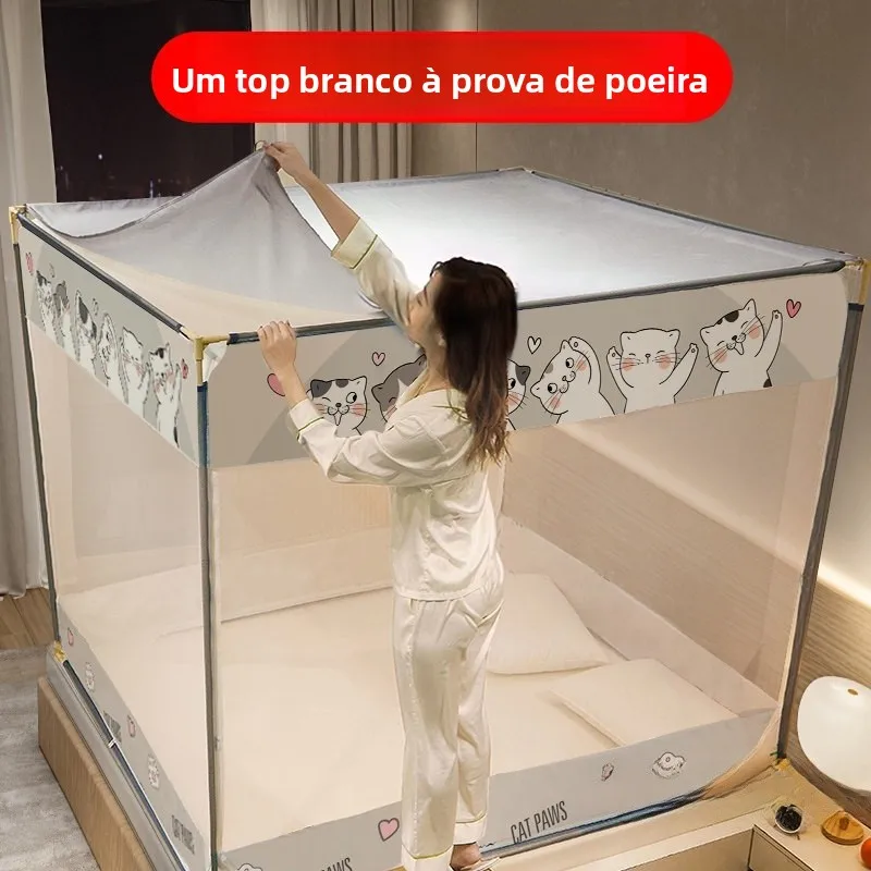 detachable-dustproof-square-bed-canopy-mosquito-net-home-use-grey-cloth-top-with-straps-not-mosquito-net-breathable-nylon-mat