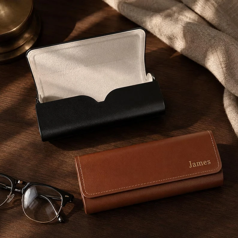 Customized Initials Travel Glasses Case, Vintage Protective Sunglasses Storage Box, Storage Accessory Daily Essentials for Trips