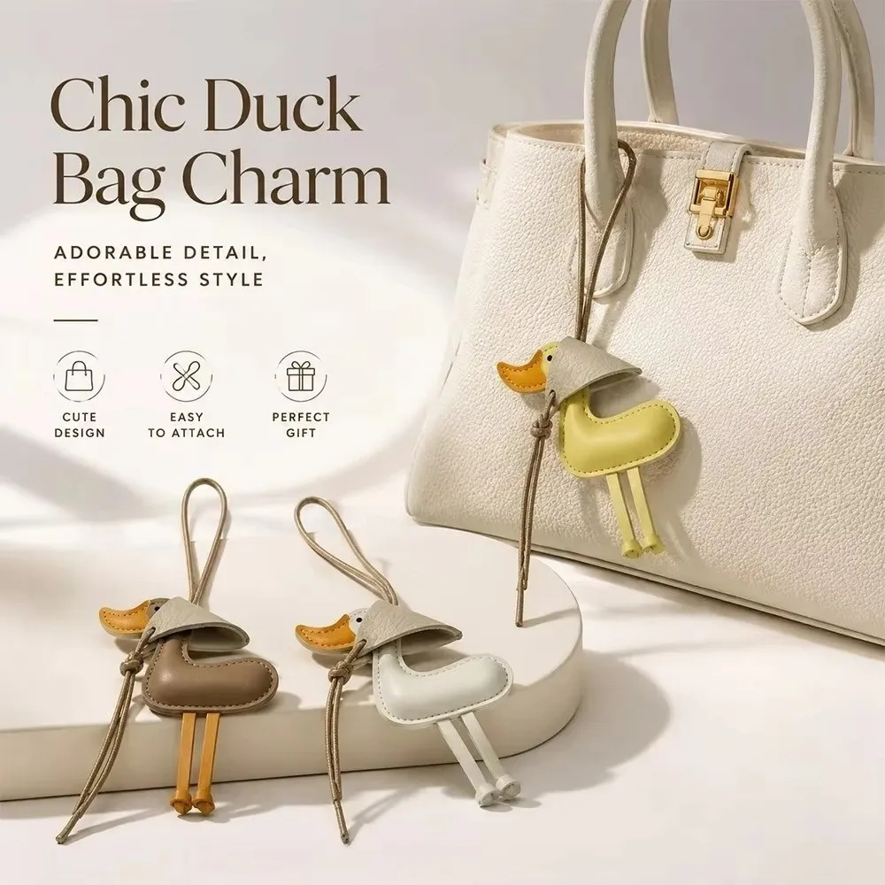 New PU Leather Duck Keychain Hanging Rope Cute Style Cartoon Keyring Scarf Duck Shape Colorful Car Keyring Gift for Couples