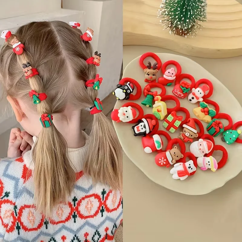 Attaches de cheveux de noël pour enfants filles, 10 pièces/ensemble, Design mignon du père noël et des renne, accessoires pour cheveux festifs, décorations de fêtes de vacances