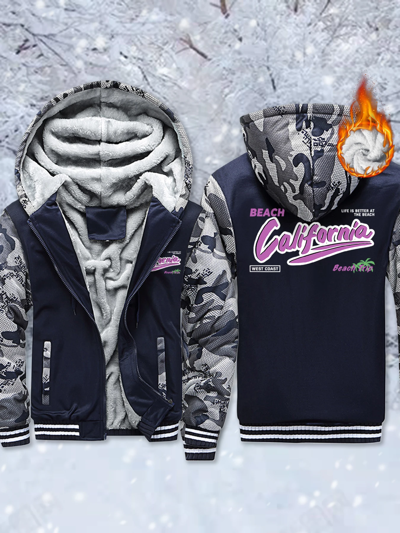 

California Weat Coast Beach Trip Pattern флисовые утепленные куртки мужские мягкие теплые верхняя одежда удобная зимняя толстовка с карманами на молнии Veste