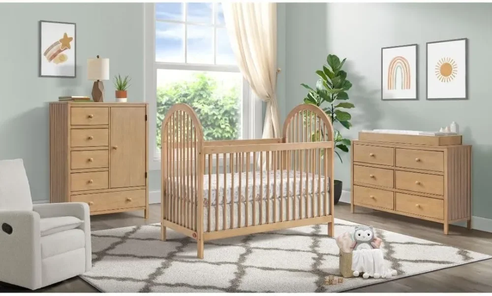 Everlee Camas de cuna Island 3 en 1 para niños, muebles de madera de miel para bebés, cama para niños