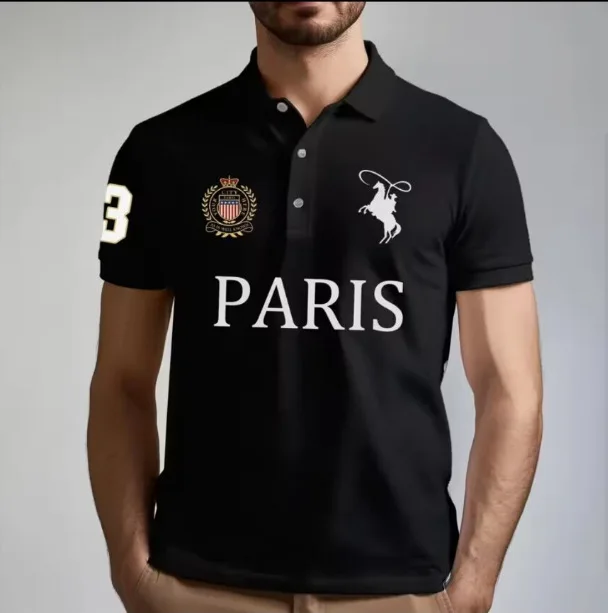 Summer Casual Men's Golf Polo Shirt Fashion Letter Print T-shirt Parisian Style Breathable Comfortable High-end Lapel Top - view 3