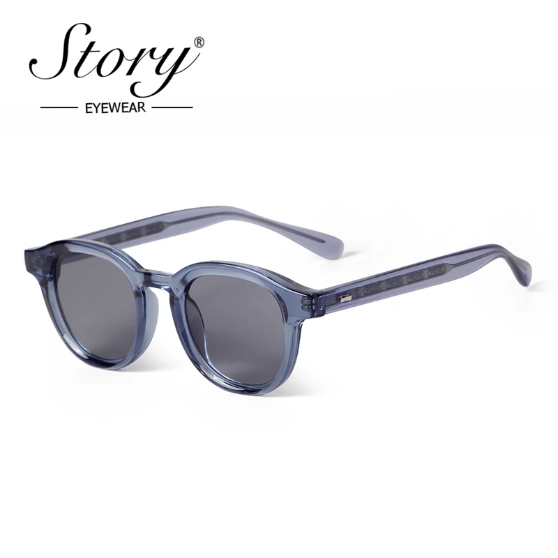 STORY High Quality TR90 CP-inner Small Round Sunglasses Women Men Vintage Korean Classic Rivet Blue Frame Sun Glasses S28039M