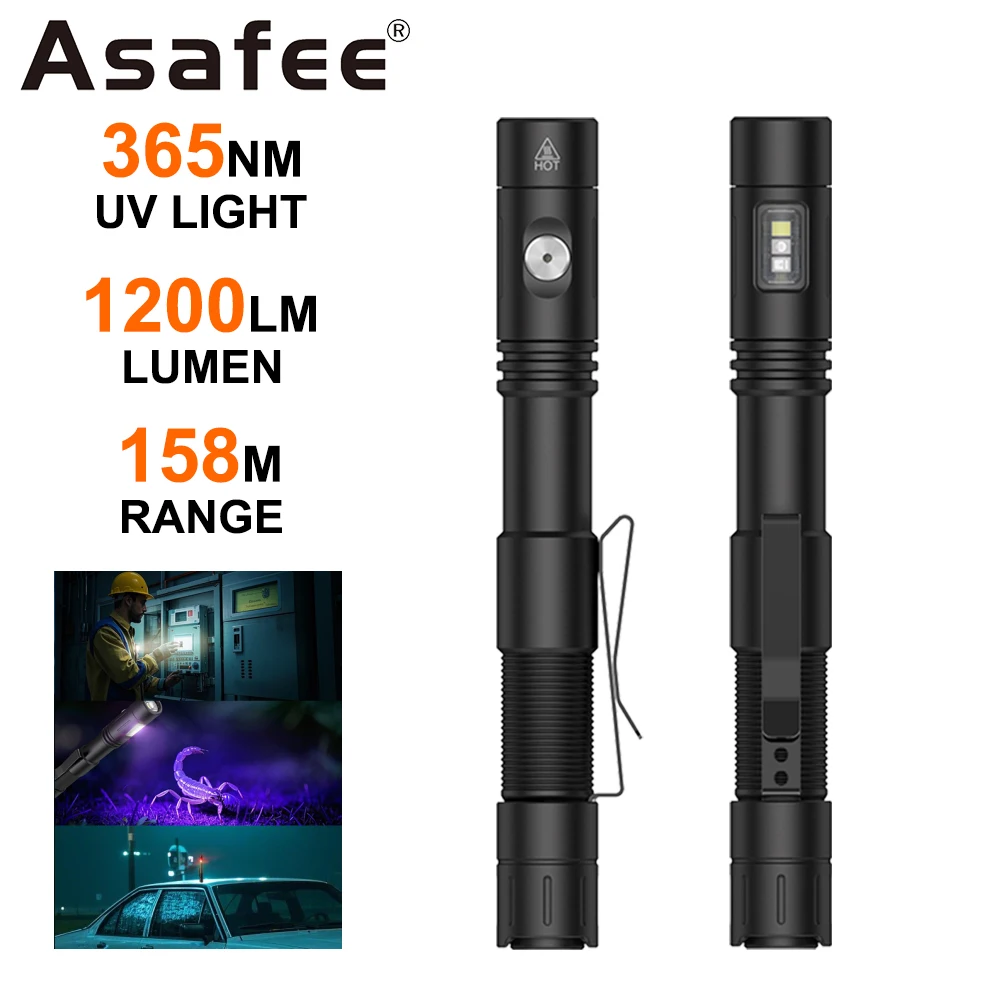 

Asafee AK-S22 Outdoor Tactical Flashlight Yellow/White/Red/Yellow/UV Light1200LM Portable Lamp Rechargeable Camping Hiking Torch