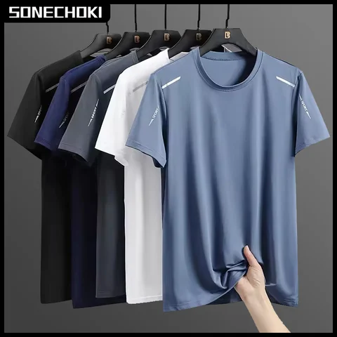 Ice Silk Running Shirts Men Loose Printing Short Sleeve Top Basketball Gym Sportswear For Male Fitness Workout Quick Dry Tee