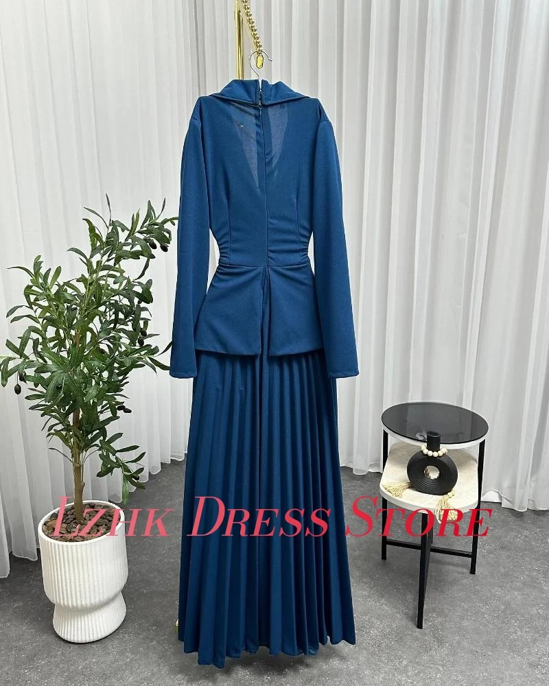 Personalizado moderno jérsei a linha botões vestido de noite de alta qualidade mangas compridas com decote em v até o chão فساتmavera