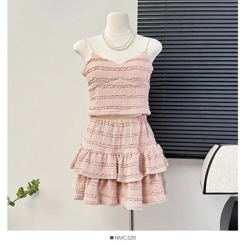 Ballet Style Fluffy Short Skirt Women's Summer Lace Suspender Vest Design, Half Skirt Pure Desire, Sweet and Spicy Two-piece Set