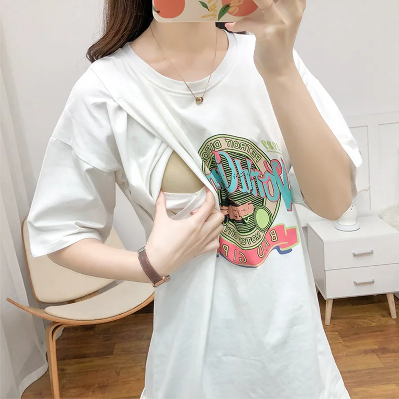 

2023 Summer Women's Maternity Nursing Tops Casual Short Sleeve Side Pregnancy Breastfeeding Tshirt Solid Pregnant photoshoot Top