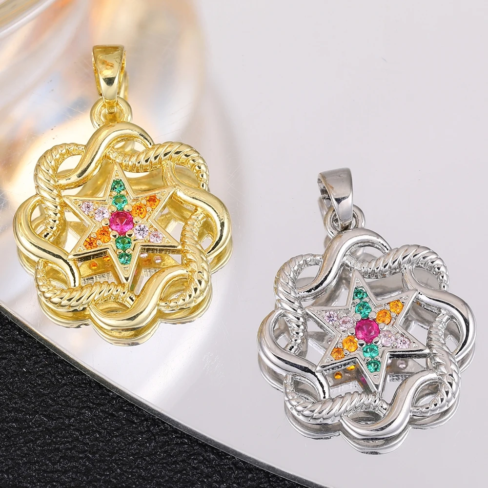 Juya 18K Real Gold Plated Star Of David Palm Tree Bird Flower Love Heart Evil Eye Charms For DIY Fashion Pendant Jewelry Making image 4