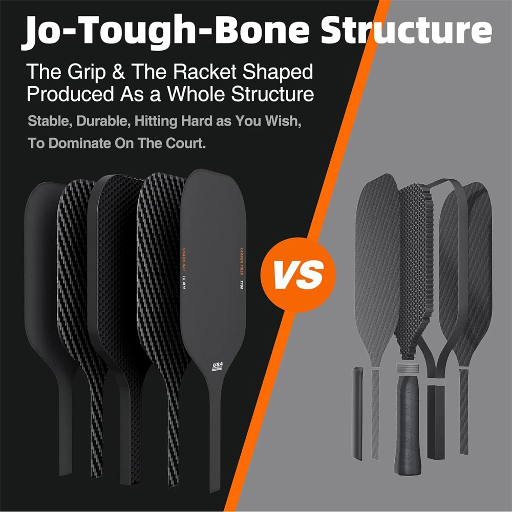 Usapa-paleta de PickleBall termoformada, mango alargado, raqueta de paleta, superficie de fibra de carbono en bruto, Toray, 16mm, T700