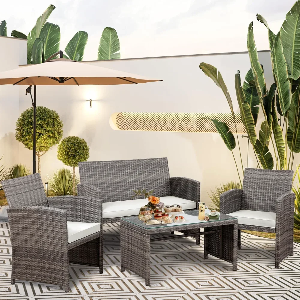 

Multi Pieces Outdoor Patio Furniture Sets Conversation Sets Rattan Chair Wicker Set,Glass Table,Outdoor Indoor Use Backyard