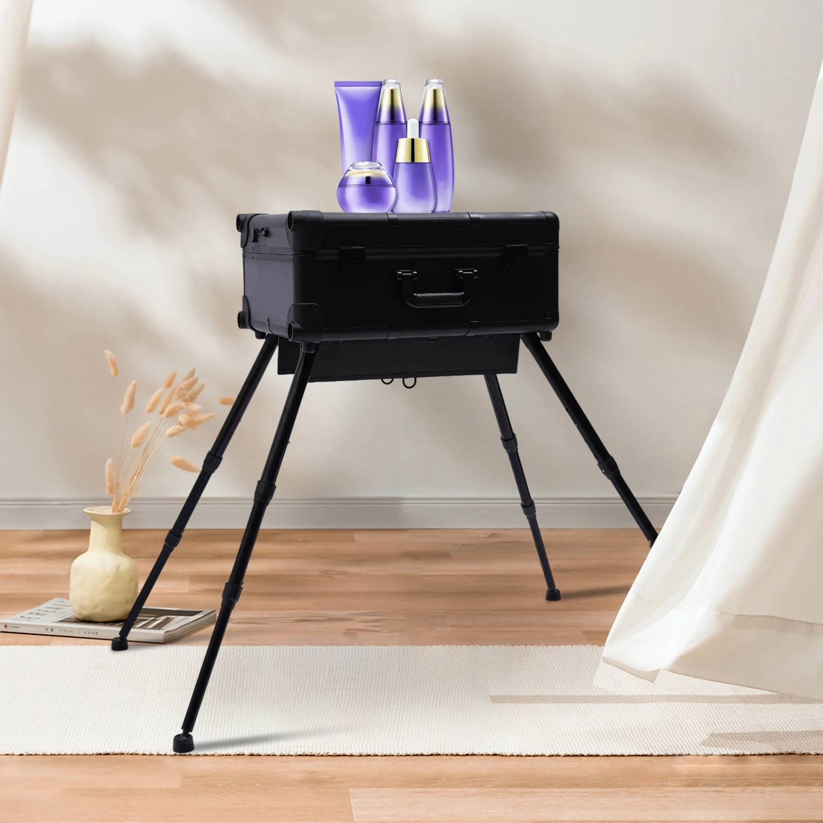 Tren de maquillaje con ruedas de aluminio, estuche con luces LED,  organizador de cosméticos profesional para estudio con ruedas para viaje /  Equipaje, image size:1600x1600