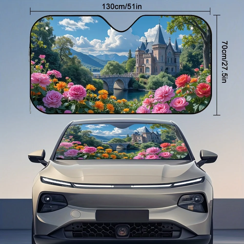 1pc Of Autumn Castle Dreams Car Sun Visor Designed For Pet-Friendly Sun Protection, Ideal For Furry Passengers. This Hair-Repell