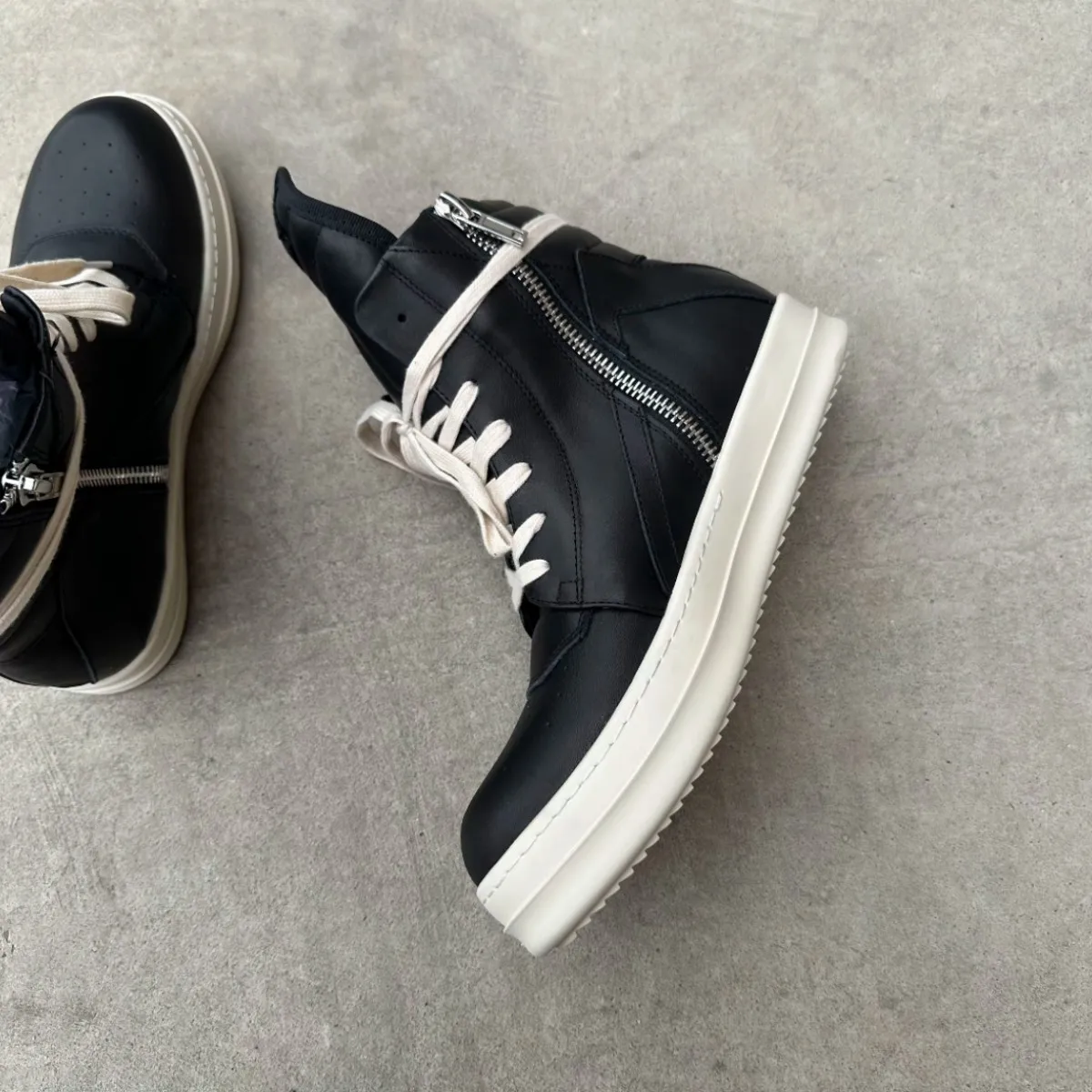 

R-o Classic Black Leather High Top Shoe Retro Men Boots Sneaker ZIP Women Casual Shoes Lace Up Sneakers Luxury Gray Ankle Boot