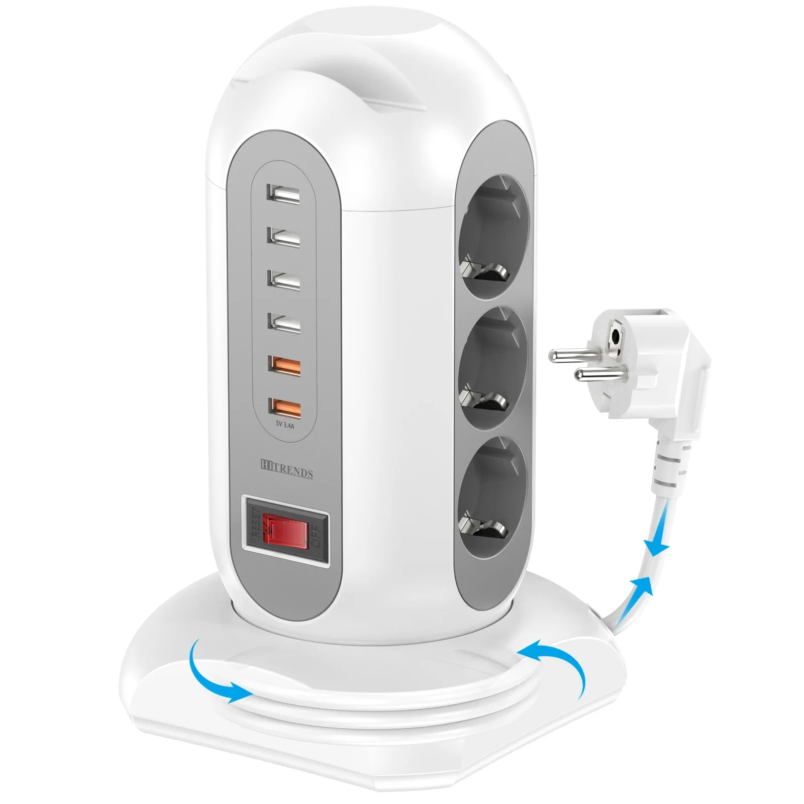 ADEA 15-in-1 Tower Power Strip 2500w, 9 Sockets, 6 Usb Charging Ports, Retractable 1.8-meter Extension Cord Expansion Plug