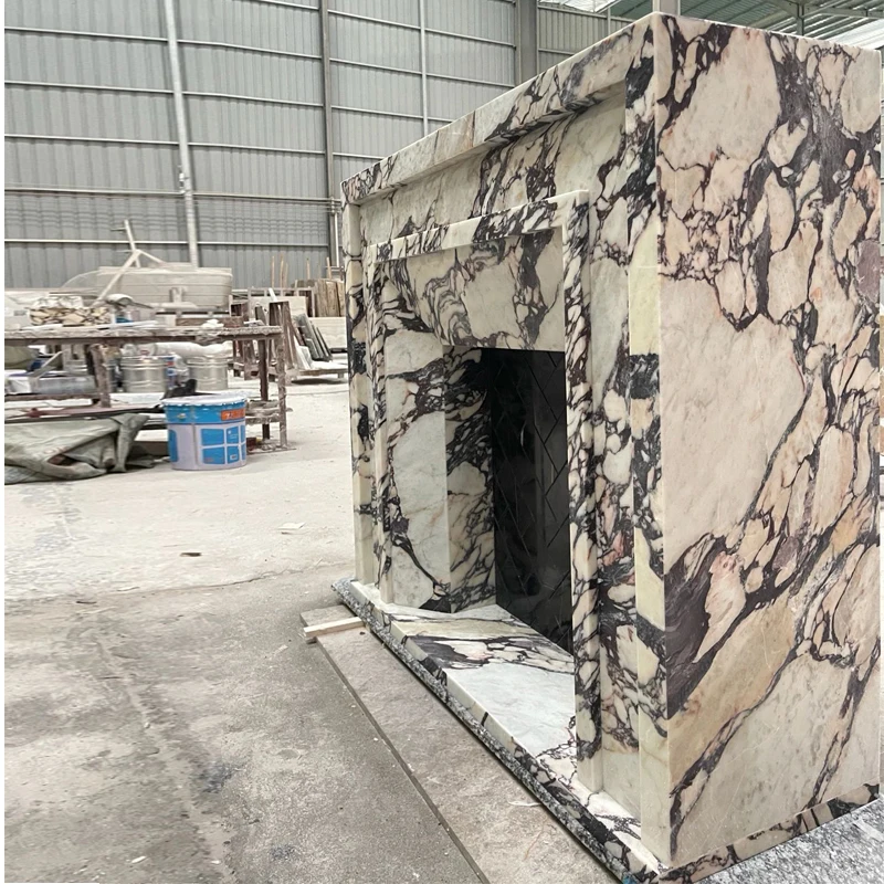 مدفأة بولغاري رخامية كاراتاتا مدفأة من الحجر الأرجواني خزانة مدفأة بسيطة