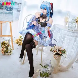 ANIMECC in Stock S-M Ganyu Cosplay Maid Dress Wig Anime Game Genshin Impact Cosplay Wigs Halloween Party Outrfits for Women