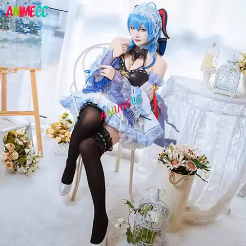 ANIMECC in Stock S-L Ganyu Cosplay Maid Dress Wig Anime Game Genshin Impact Cosplay Wigs Halloween Party Outrfits for Women