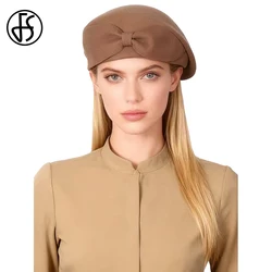 FS Vintage Red Camel 100% Wool Beret Cap Elegant Church Hat For Women Ladies Tea Party Fascinators Pillbox Hats Chapeau Femme